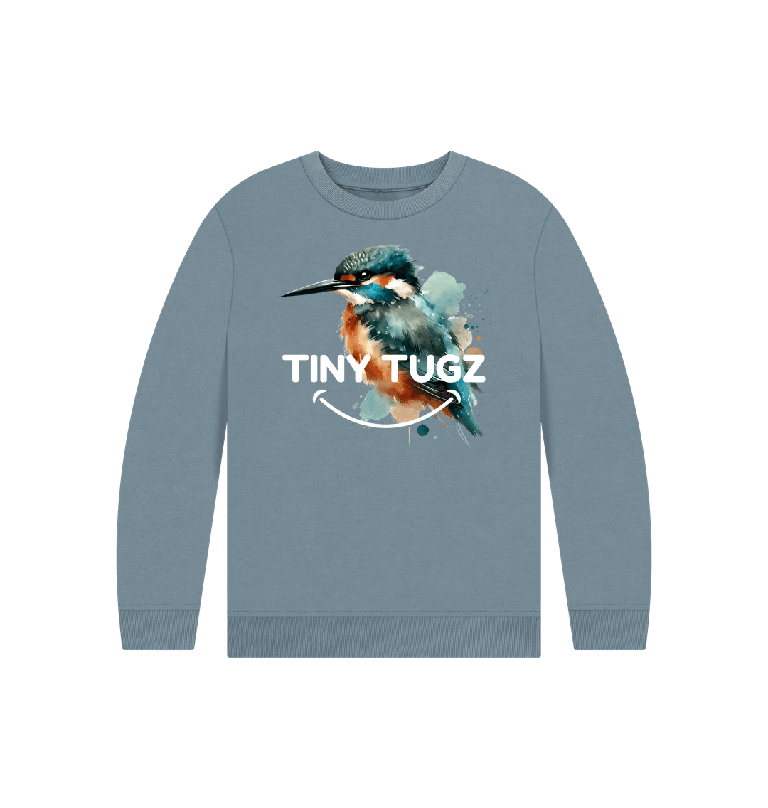 Stone Blue Printed Kids Jumper