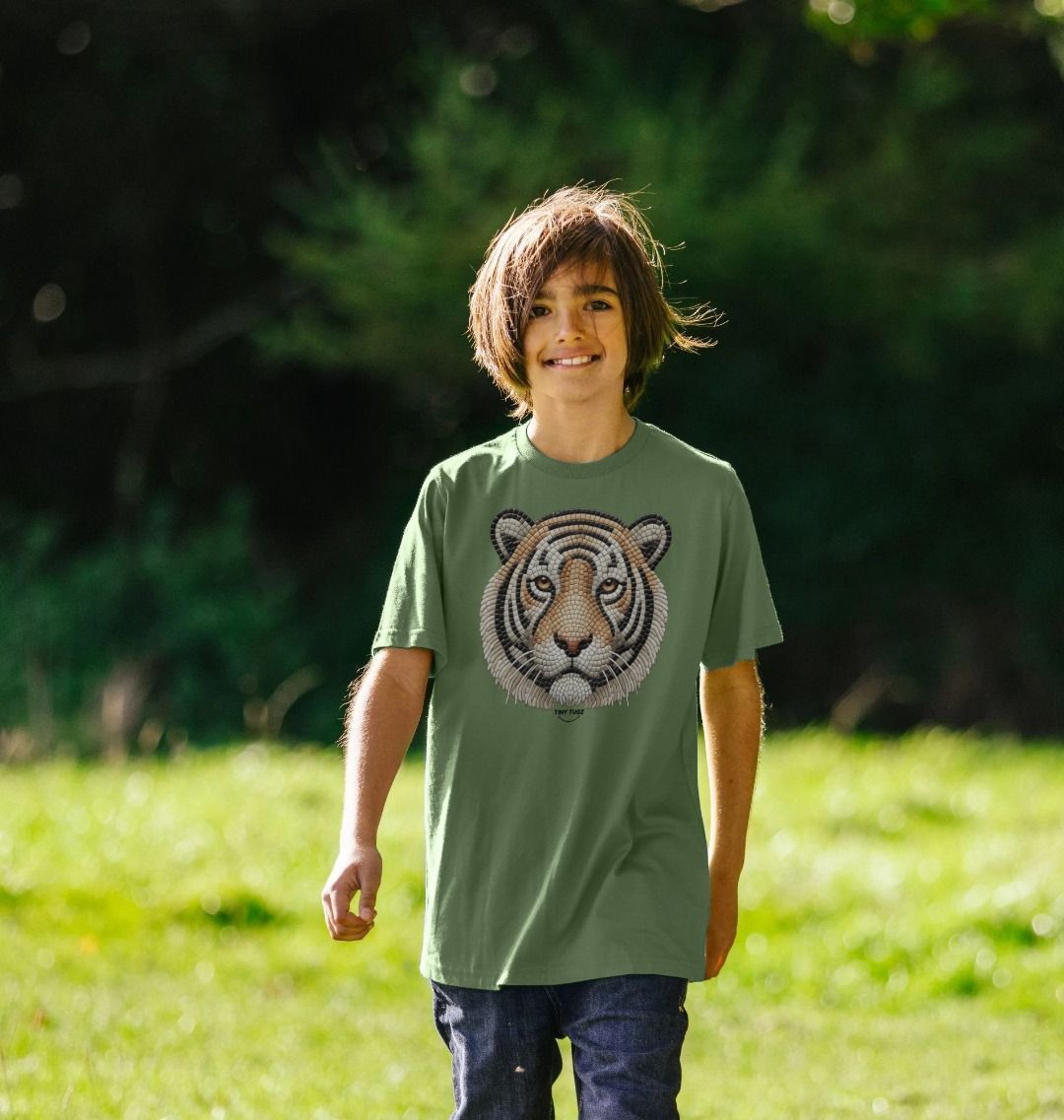 Kinder-T-Shirt aus Bio-Baumwolle – Mosaik-Tiger-Design