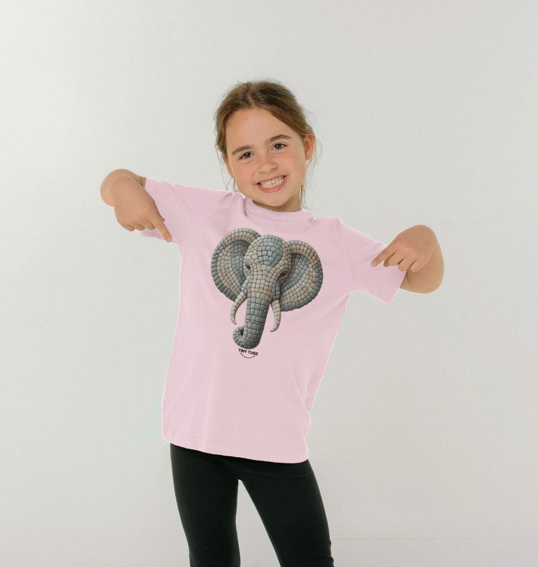 Organic Cotton Kids’ T-Shirt – Mosaic Elephant Design