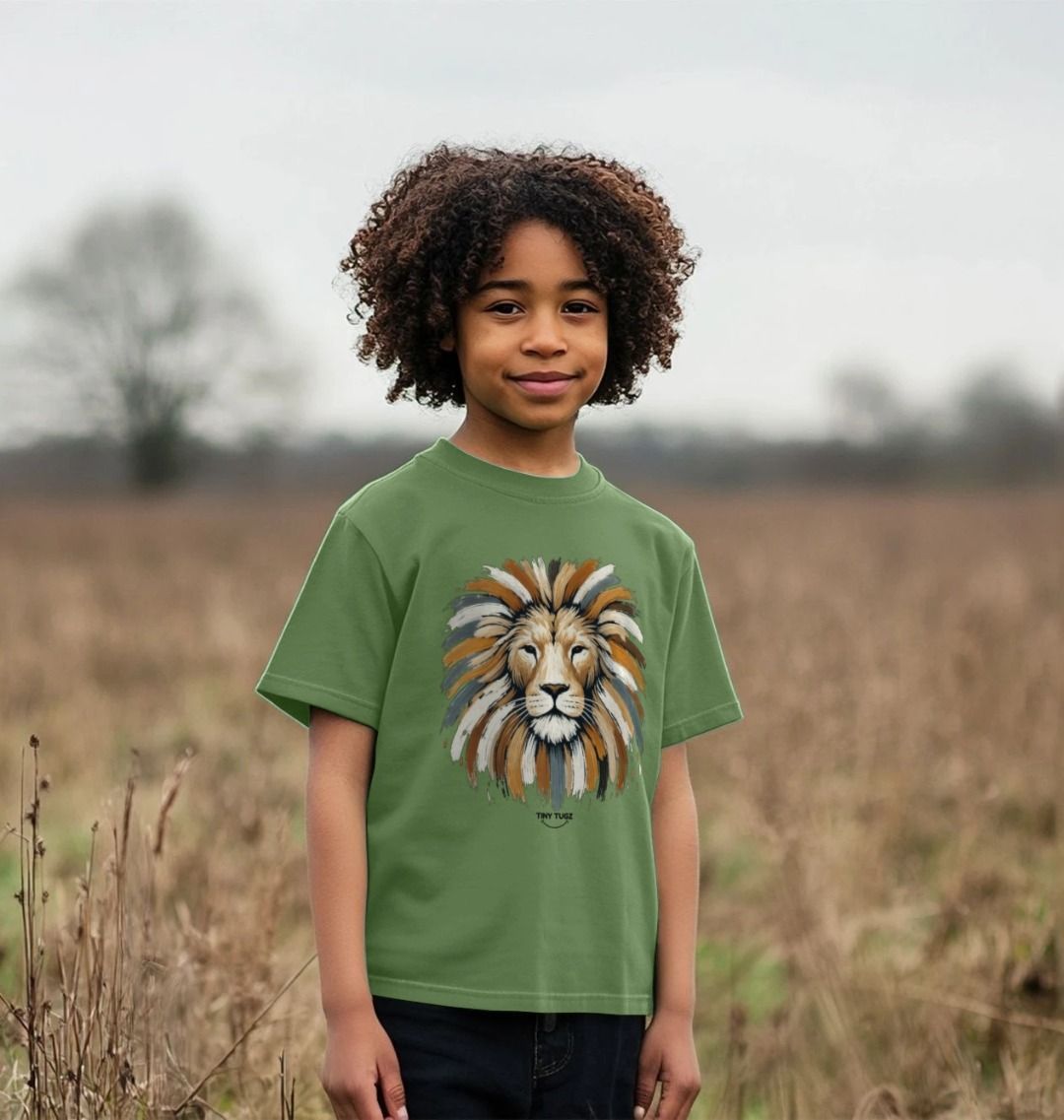 Kinder-T-Shirt aus Bio-Baumwolle – Canvas-Löwendruck