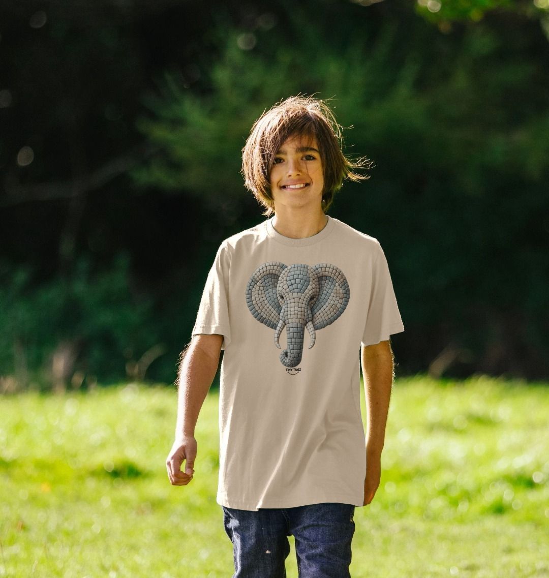 Kinder-T-Shirt aus Bio-Baumwolle – Mosaik-Elefanten-Design