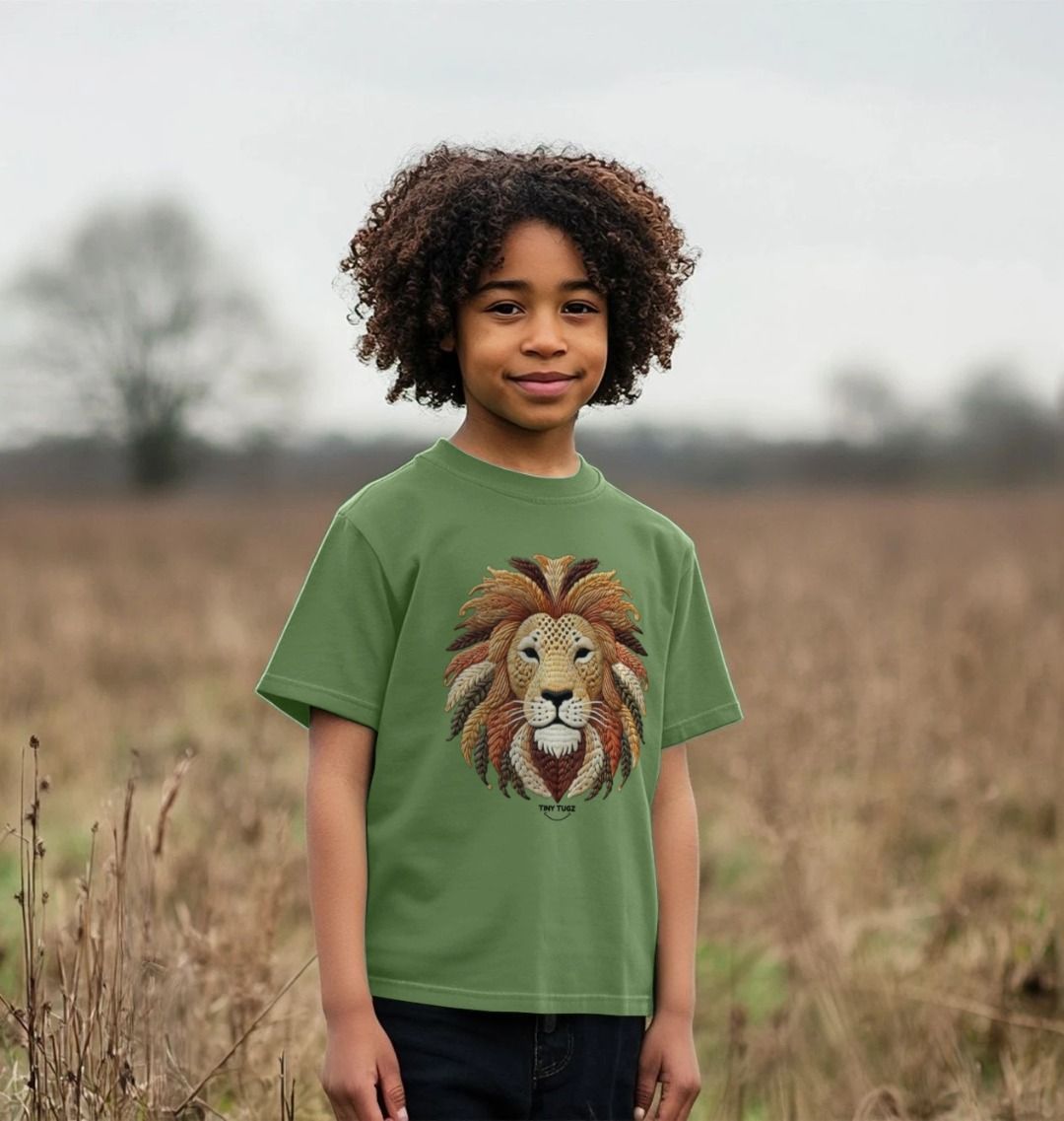 Kinder-T-Shirt aus Bio-Baumwolle – Löwen-Stickerei