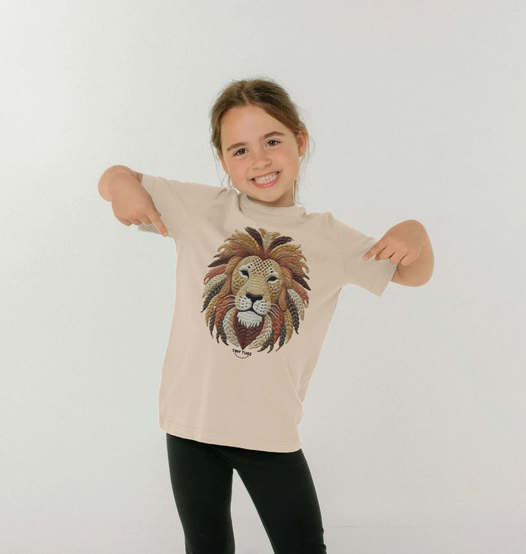Organic Cotton Kids’ T-Shirt – Embroidery Lion Design