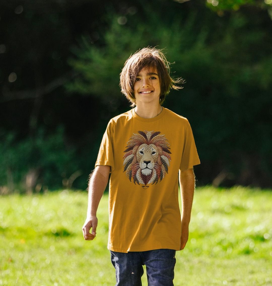 Organic Cotton Kids’ T-Shirt – Embroidery Lion Design