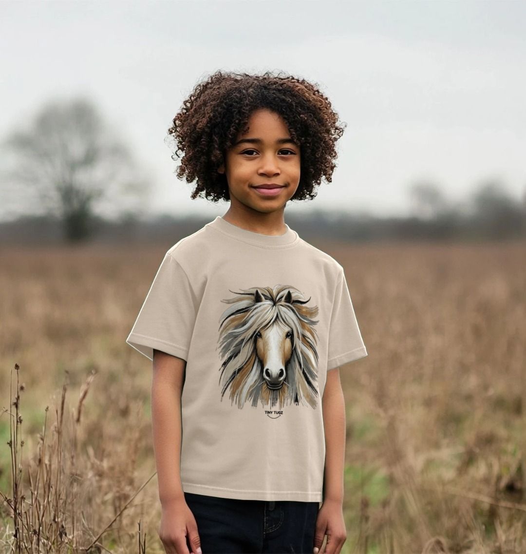 Kinder-T-Shirt aus Bio-Baumwolle – Canvas-Pferdedruck