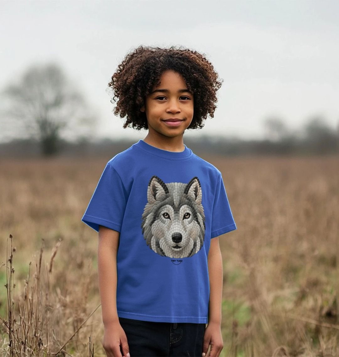 Organic Cotton Kids’ T-Shirt – Mosaic Wolf Design