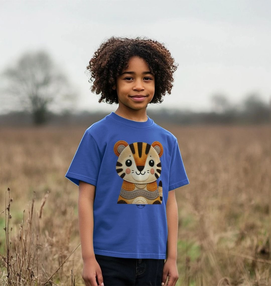 Kinder-T-Shirt aus Bio-Baumwolle – Tiger-Design aus Filz