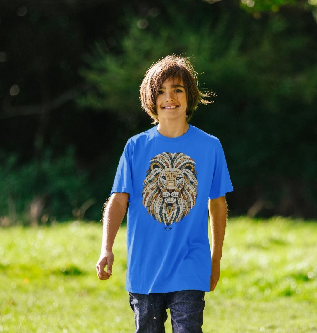 Organic Cotton Kids’ T-Shirt – Mosaic Lion Design