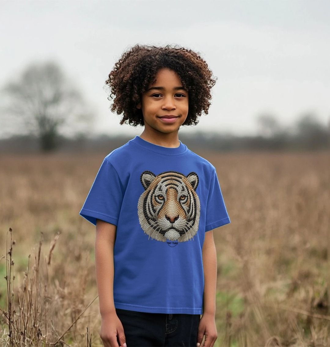 Kinder-T-Shirt aus Bio-Baumwolle – Mosaik-Tiger-Design