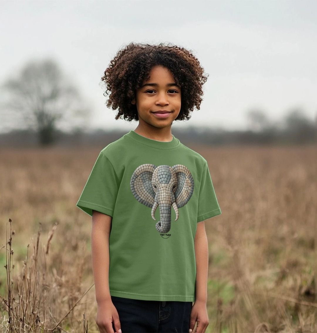 Kinder-T-Shirt aus Bio-Baumwolle – Mosaik-Elefanten-Design