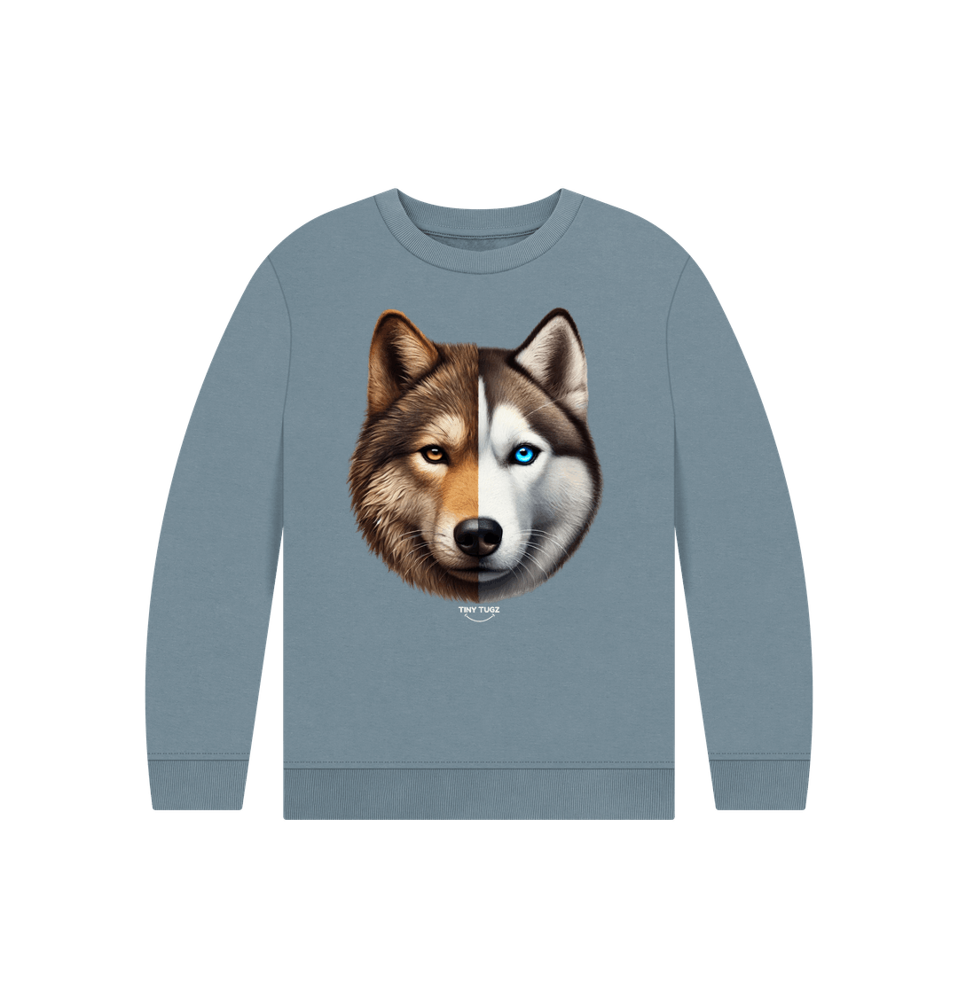 Stone Blue Printed Kids Jumper