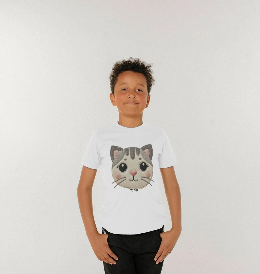 Organic Cotton Kids’ T-Shirt – Felt Cat Design