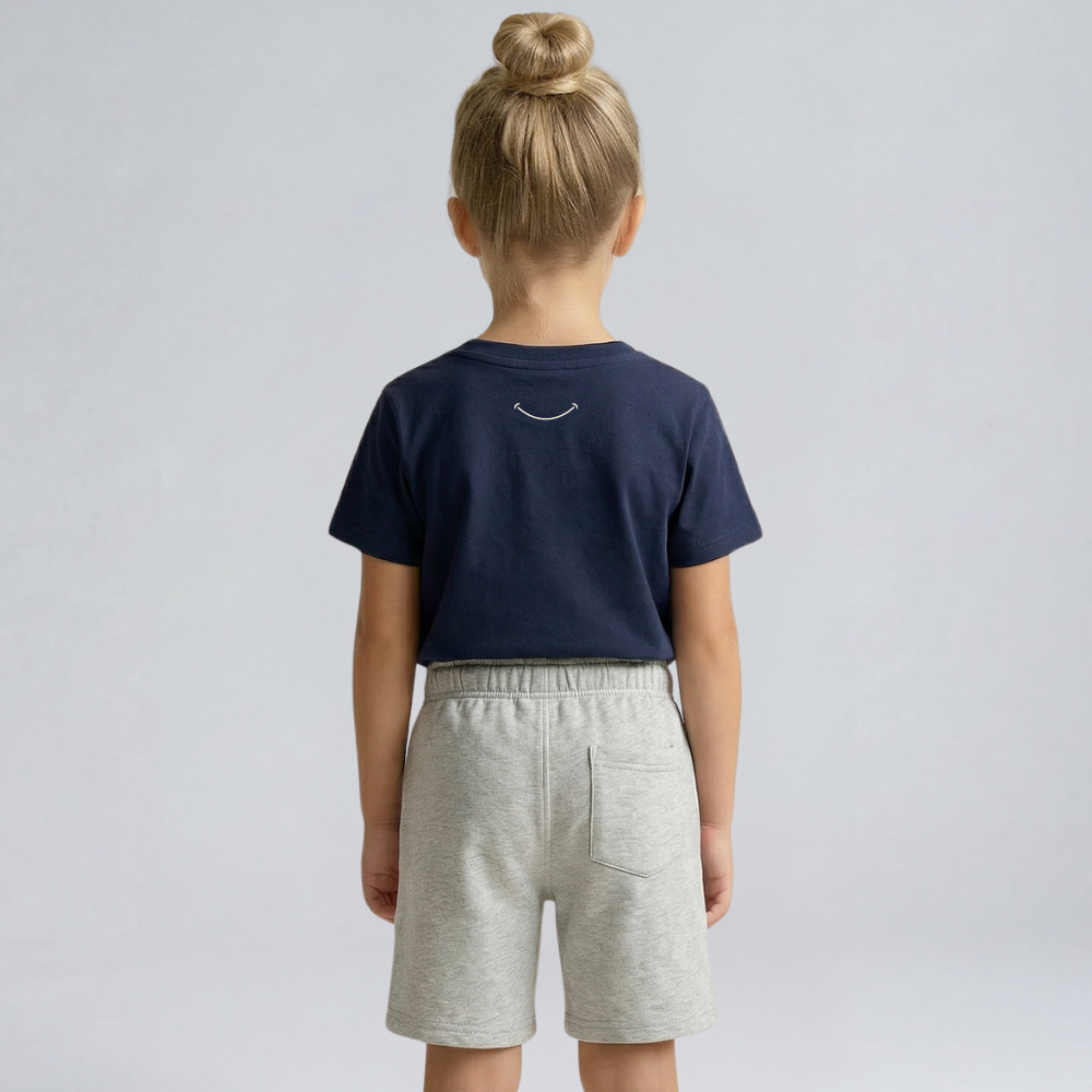 Ensemble Enfant Décontracté en Coton Biologique (T-Shirt Marine + Short Gris)