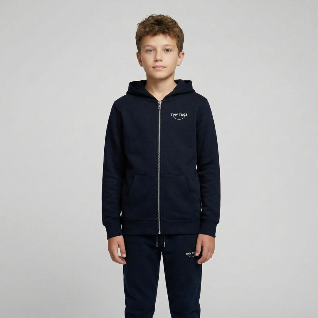 Tiny Tugz™ 100% Organic Cotton Teen Tracksuit – Stripe Logo – Navy