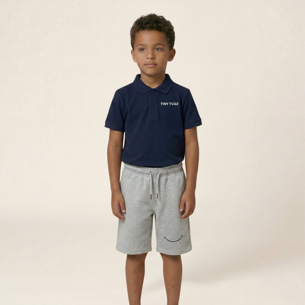 Kids Smart Casual Organic Cotton Set (Navy Polo + Grey Shorts)