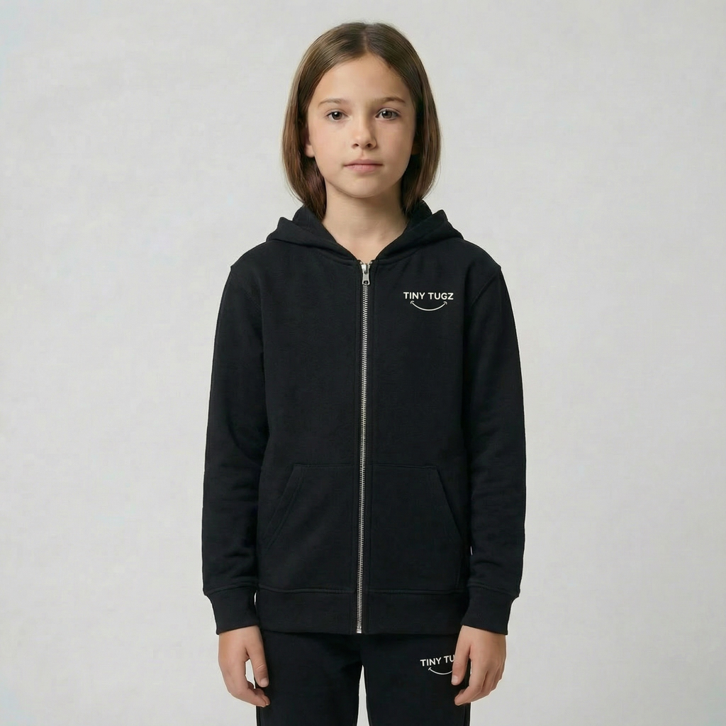 Tiny Tugz™ 100% Organic Cotton Teen Tracksuit – Stripe Logo – Black