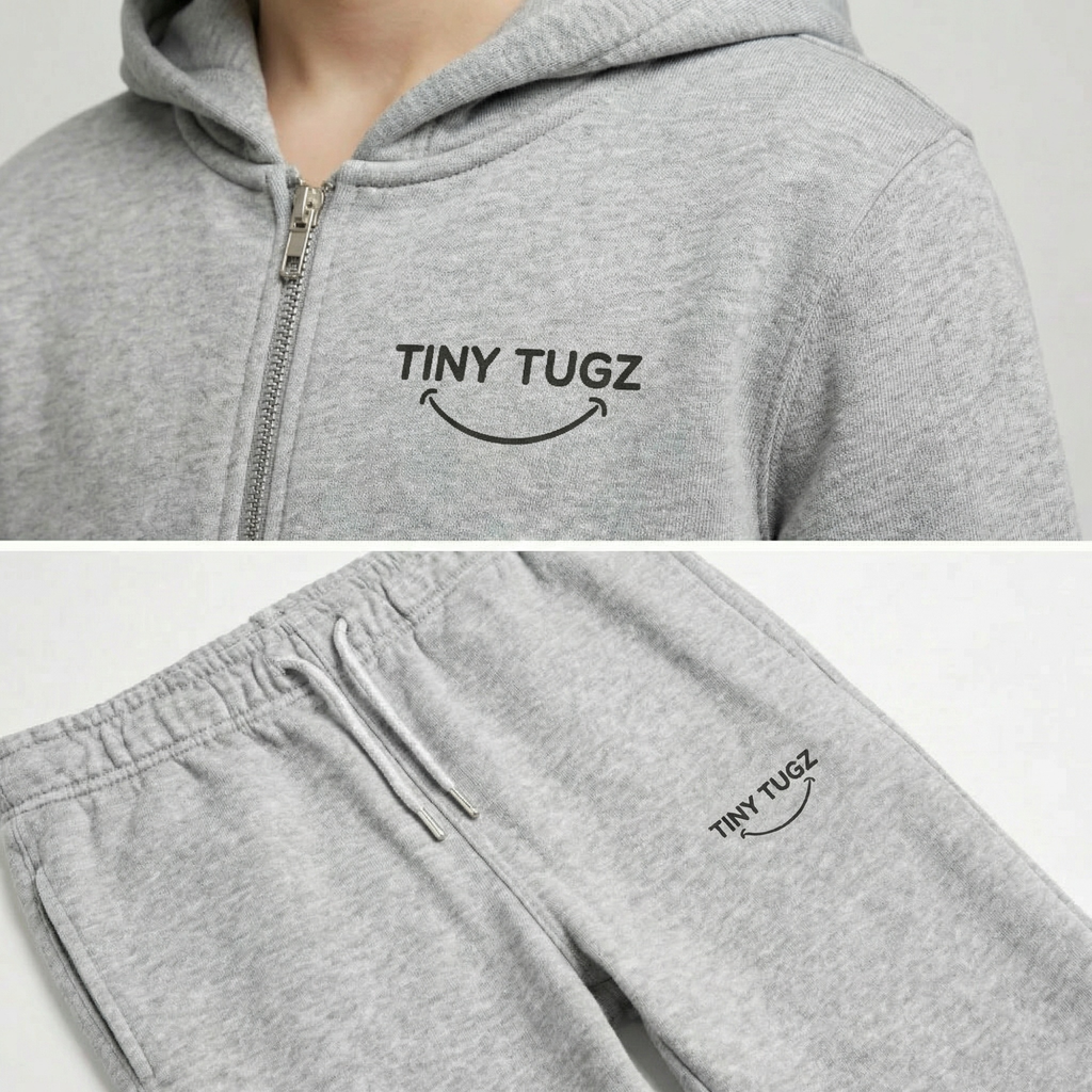 Tiny Tugz™ 100% Organic Cotton Teen Tracksuit – Stripe Logo – Grey
