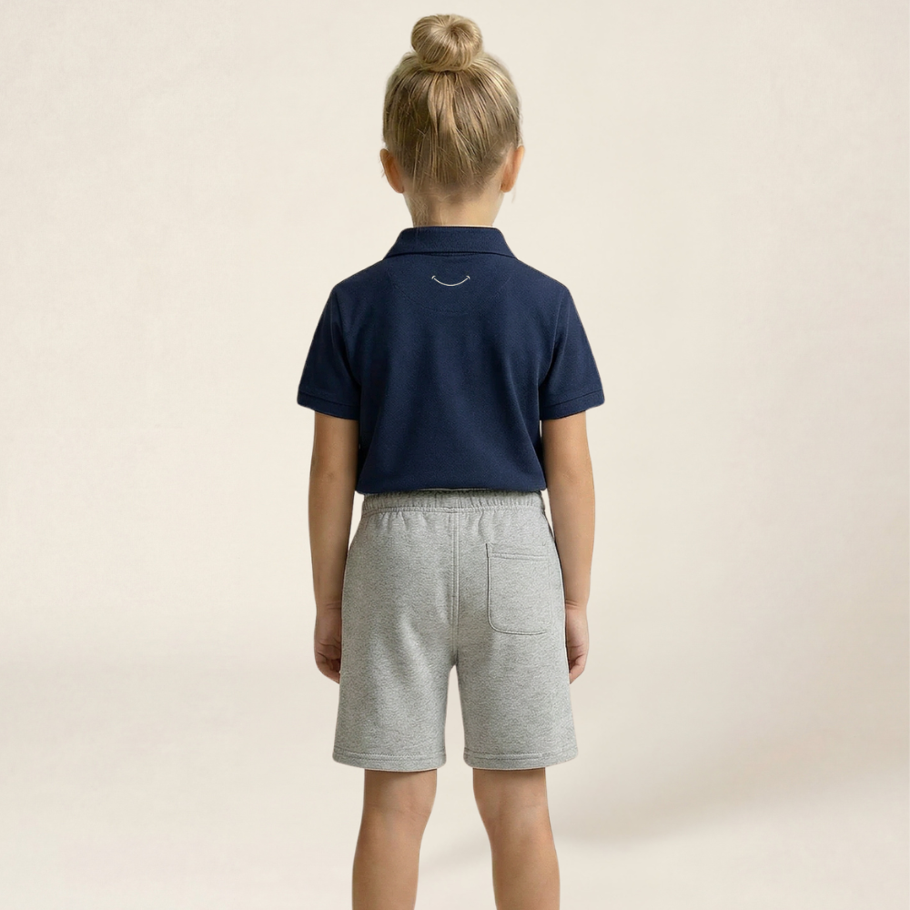 Kids Smart Casual Organic Cotton Set (Navy Polo + Grey Shorts)