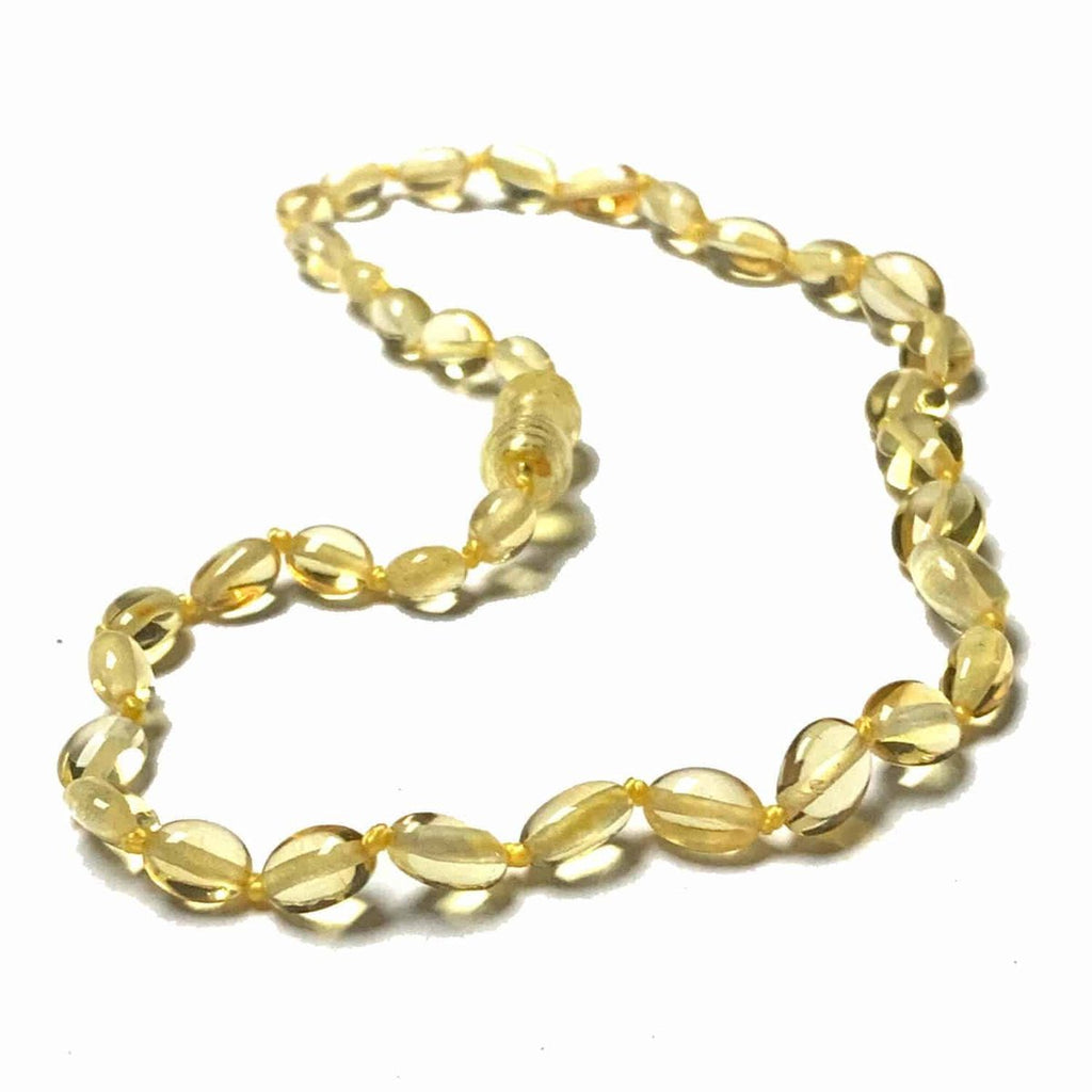 Baby/Child - Amber Necklace - Lemon - Oval Polished Beads - 33cm
