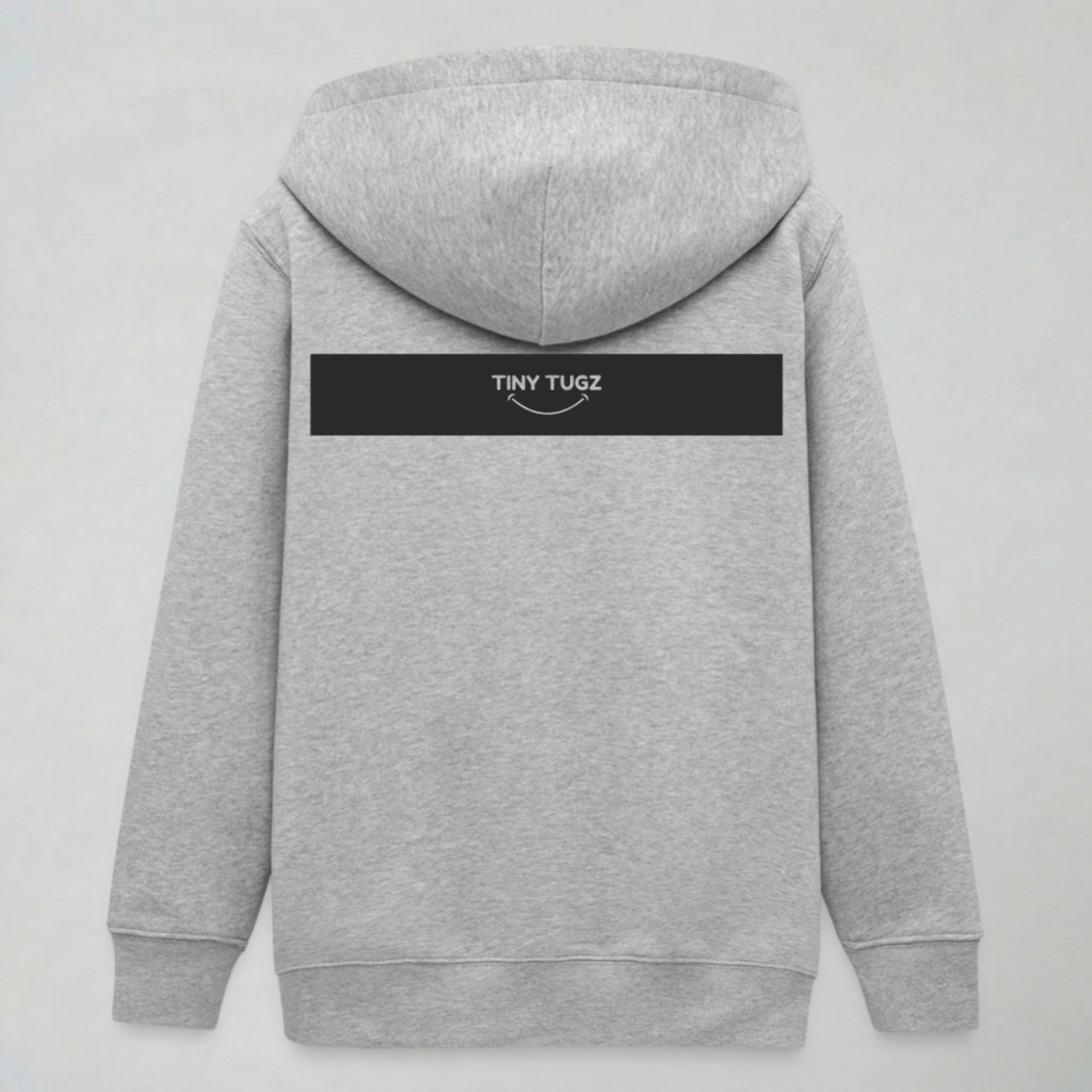 Tiny Tugz™ 100% Organic Cotton Teen Zip Hoodie – Stripe Logo – Grey