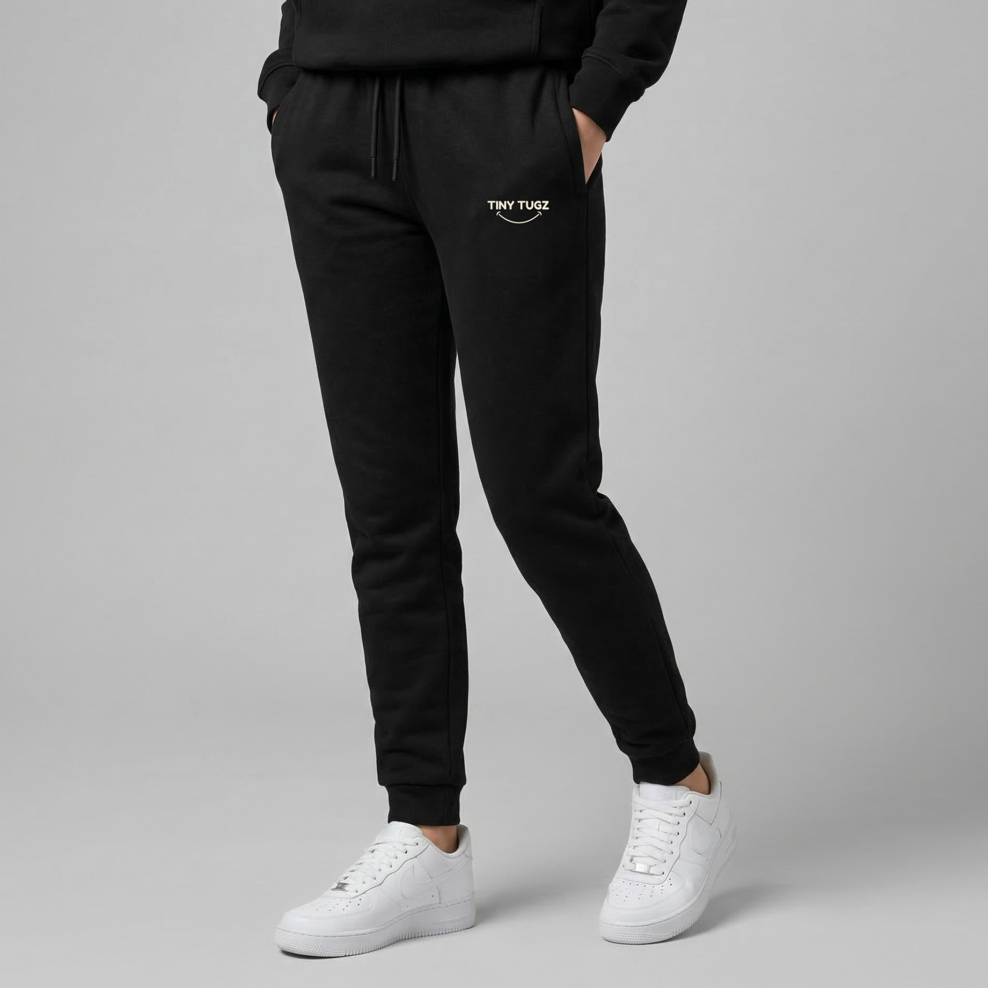 Tiny Tugz™ 100% Organic Cotton Teen Tracksuit – Stripe Logo – Black