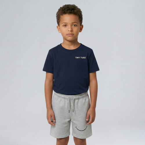 Ensemble Enfant Décontracté en Coton Biologique (T-Shirt Marine + Short Gris)