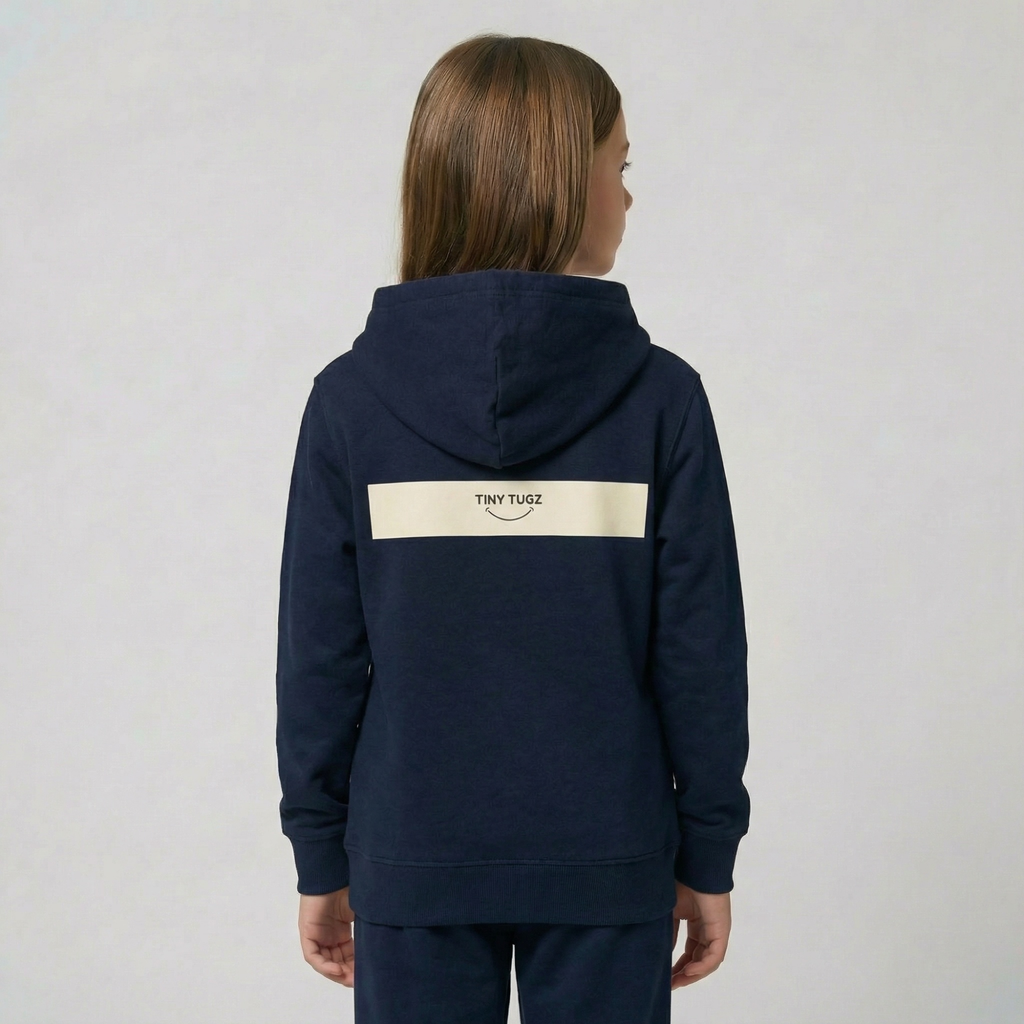 Tiny Tugz™ 100% Organic Cotton Teen Tracksuit – Stripe Logo – Navy