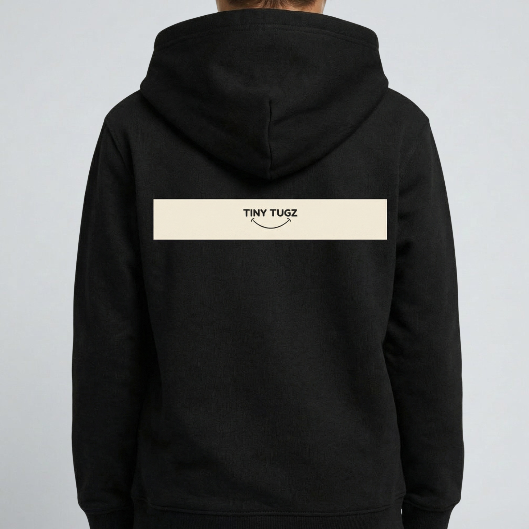 Sweat à capuche zippé en coton 100 % biologique Tiny Tugz™ pour enfants – Logo rayé – Noir