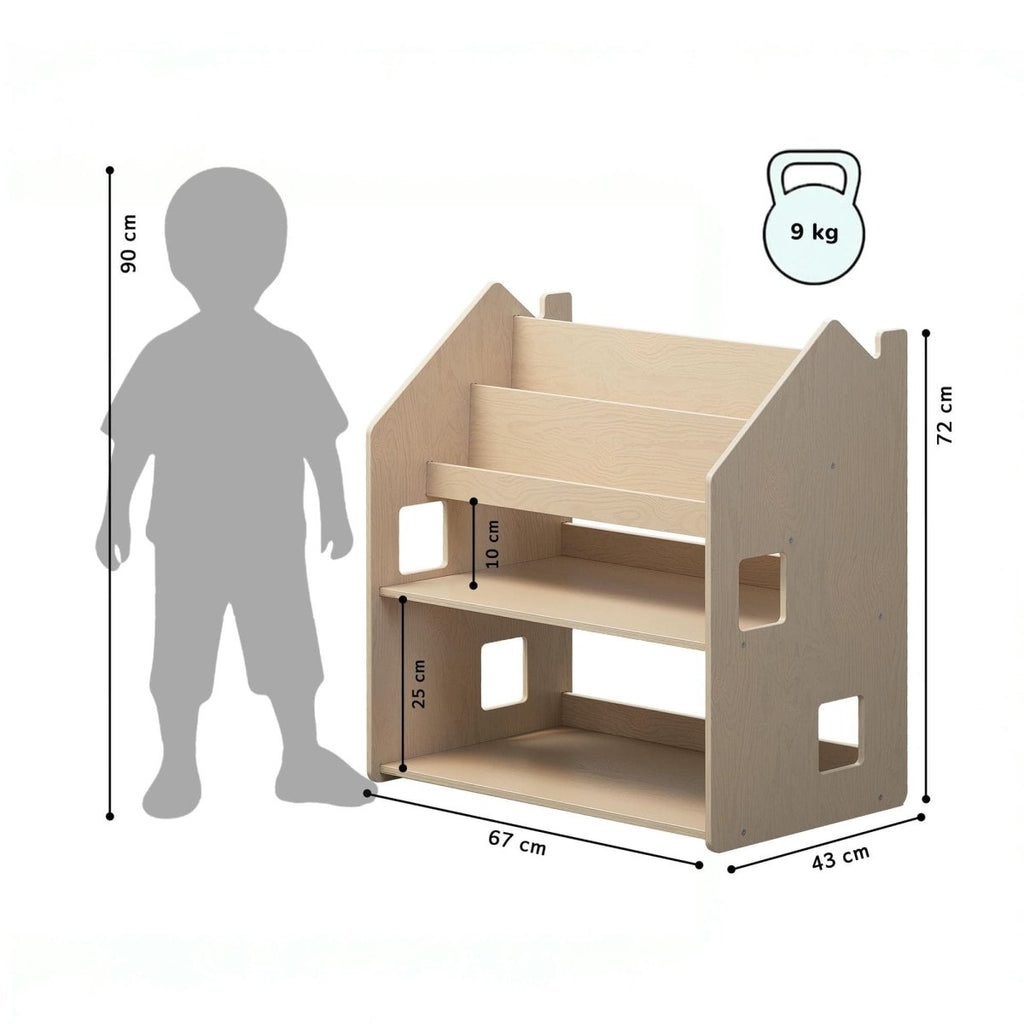 2-in-1 Bookshelf & Toy Storage Shelf – Natural Birch - Tiny Tugz™