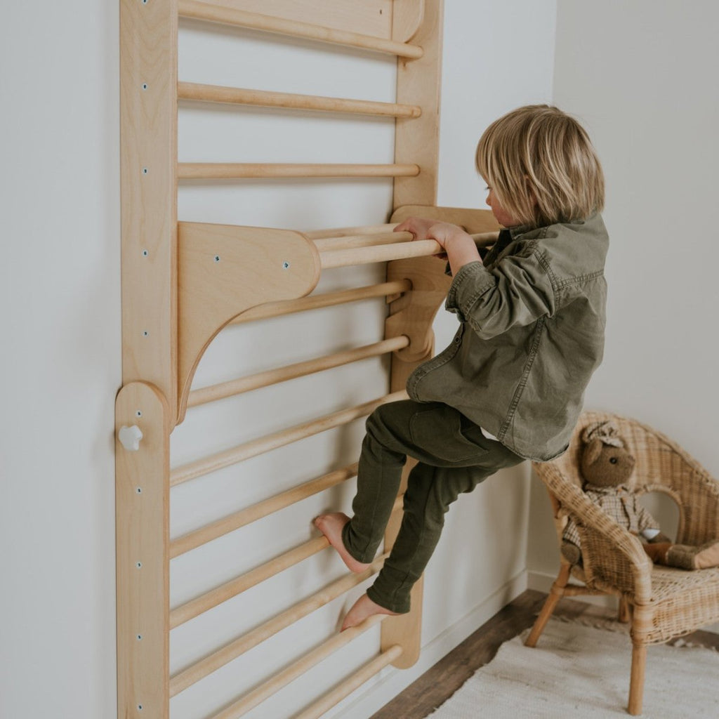 2-in-1 Wooden Triangle Climber & Swedish Wall for Kids (6m–7y) - Natural Wood - Tiny Tugz™