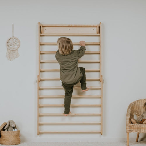2-in-1 Wooden Triangle Climber & Swedish Wall for Kids (6m–7y) - Natural Wood - Tiny Tugz™