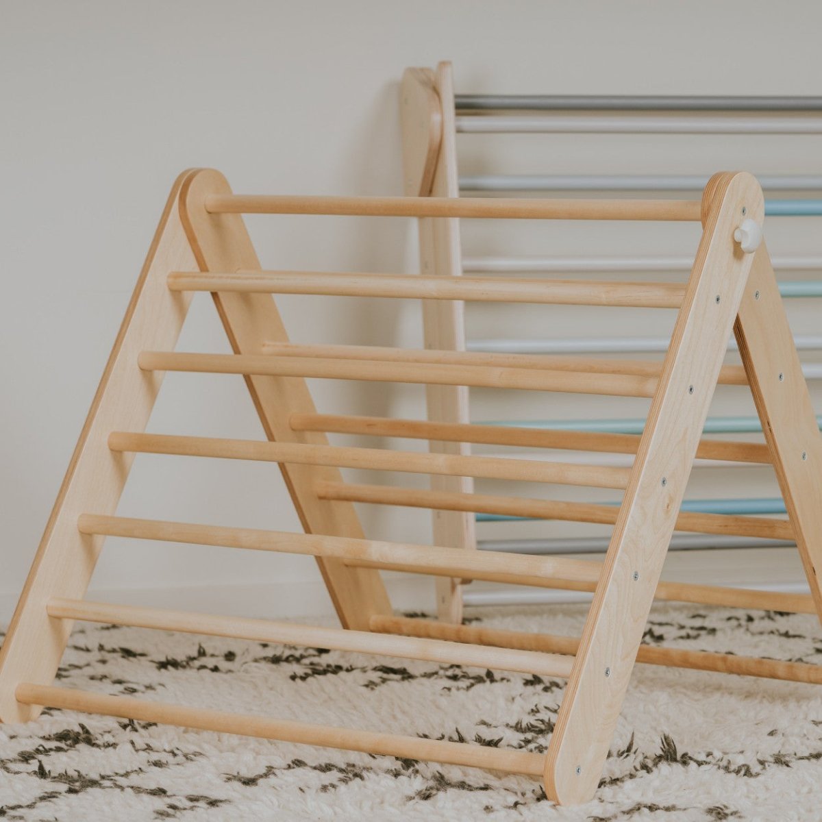 2-in-1 Wooden Triangle Climber & Swedish Wall for Kids (6m–7y) - Natural Wood - Tiny Tugz™