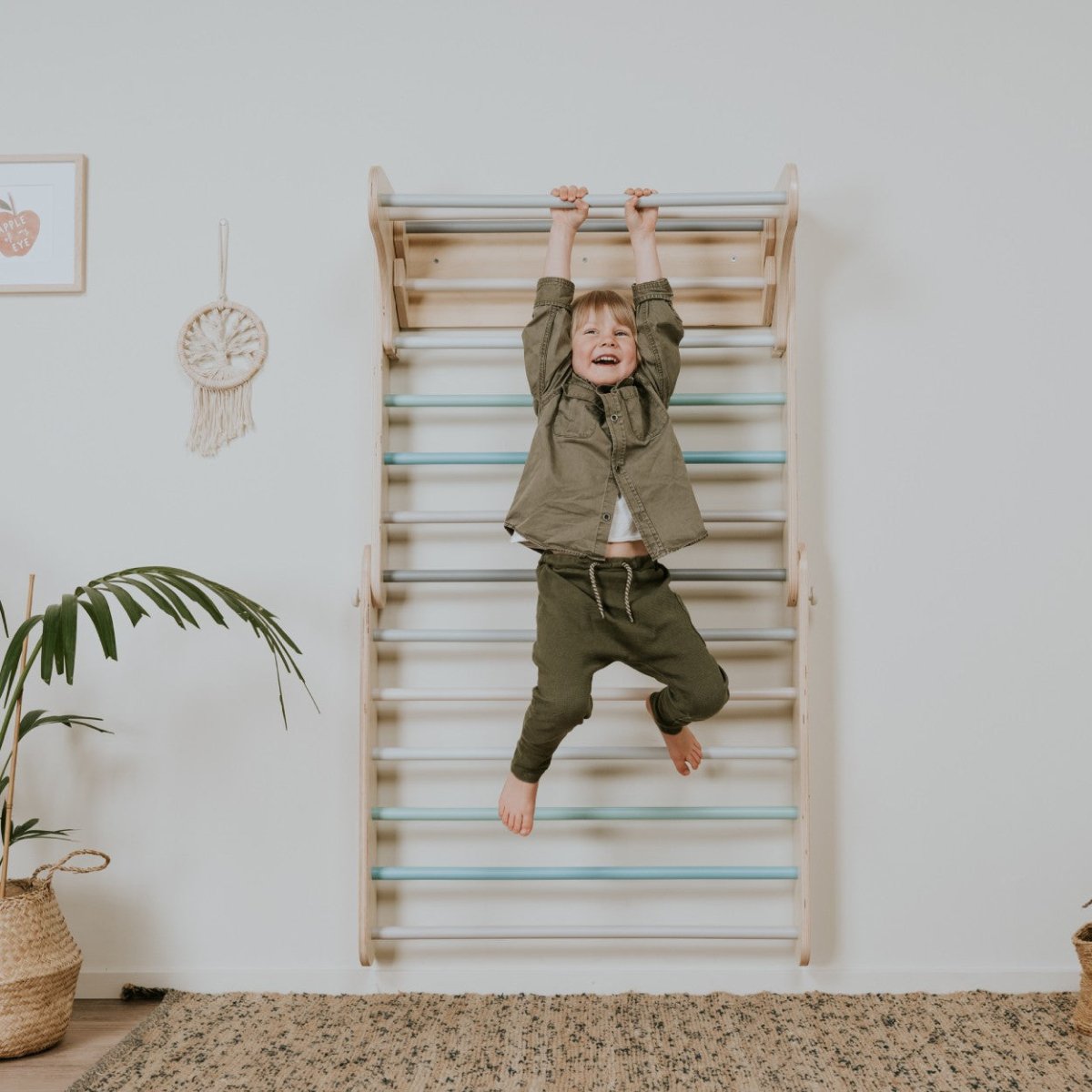 2-in-1 Wooden Triangle Climber & Swedish Wall for Kids (6m–7y) - Pastel - Tiny Tugz™