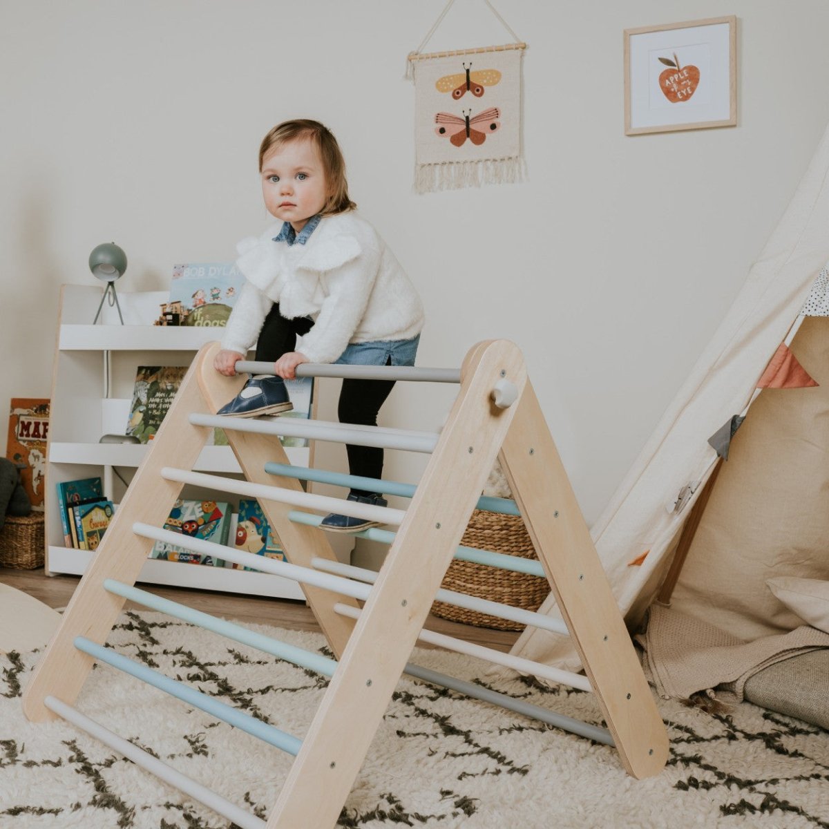 2-in-1 Wooden Triangle Climber & Swedish Wall for Kids (6m–7y) - Pastel - Tiny Tugz™