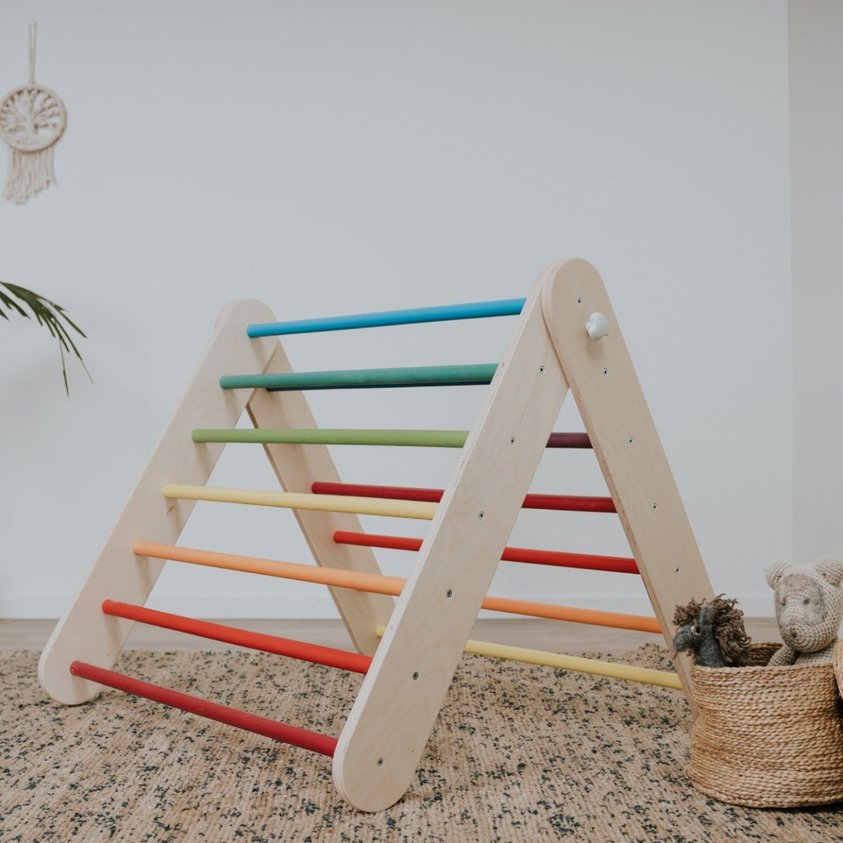 2-in-1 Wooden Triangle Climber & Swedish Wall for Kids (6m–7y) - Rainbow - Tiny Tugz™