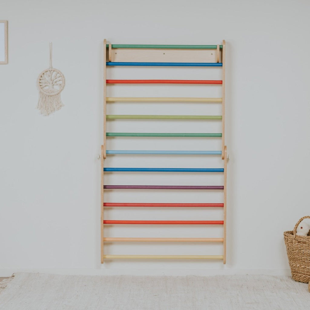 2-in-1 Wooden Triangle Climber & Swedish Wall for Kids (6m–7y) - Rainbow - Tiny Tugz™