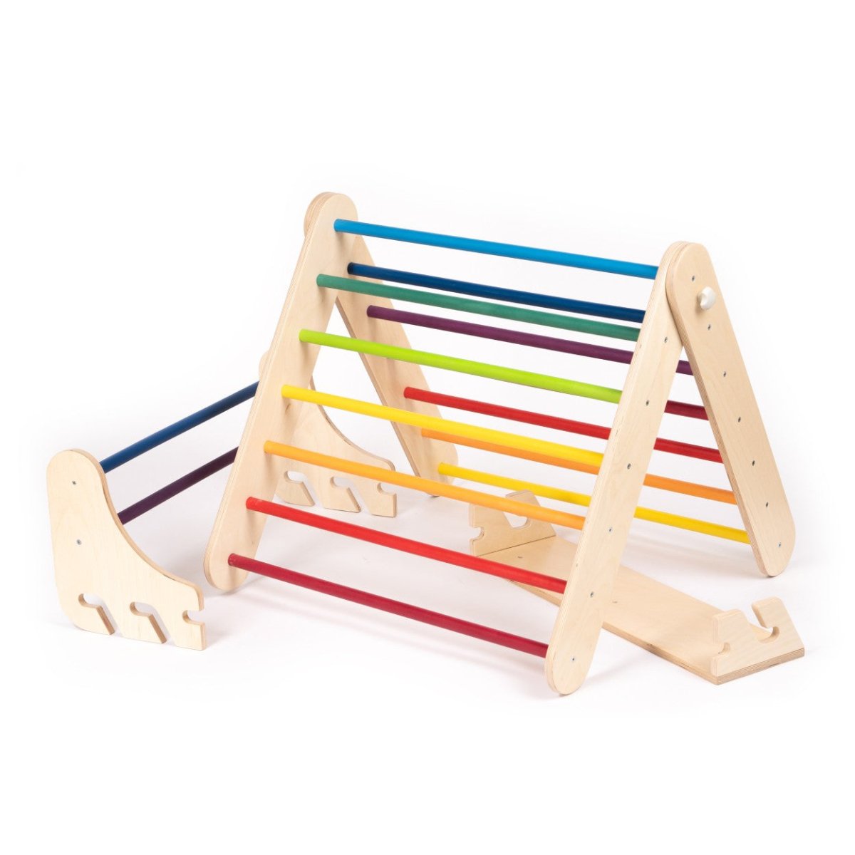 2-in-1 Wooden Triangle Climber & Swedish Wall for Kids (6m–7y) - Rainbow - Tiny Tugz™