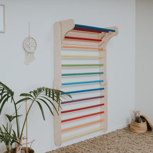 2-in-1 Wooden Triangle Climber & Swedish Wall for Kids (6m–7y) - Rainbow - Tiny Tugz™