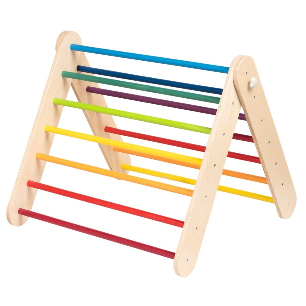 2-in-1 Wooden Triangle Climber & Swedish Wall for Kids (6m–7y) - Rainbow - Tiny Tugz™