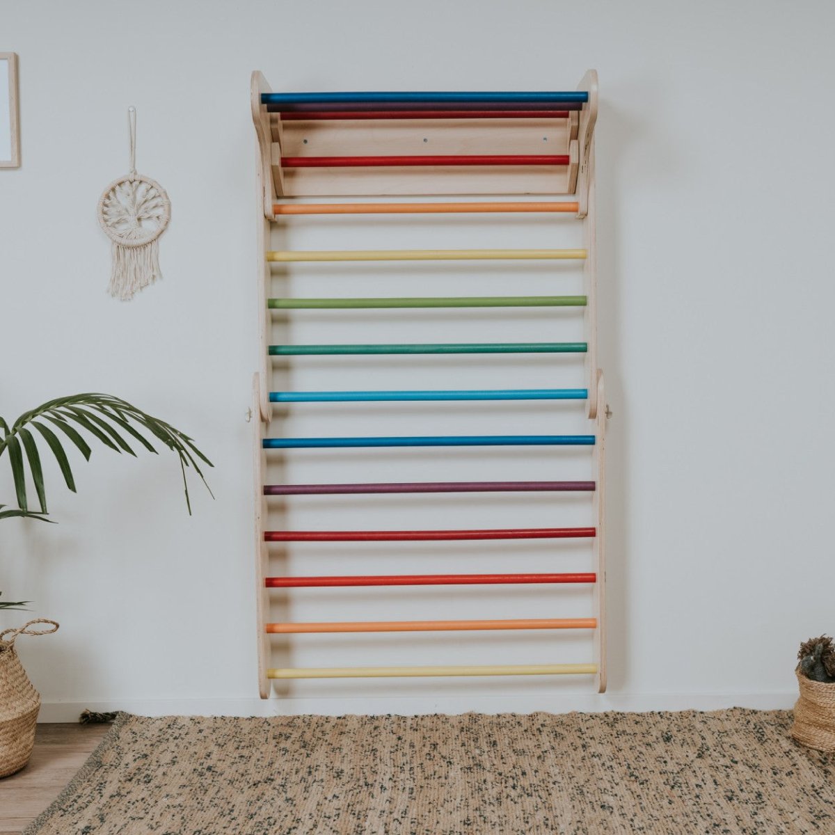 2-in-1 Wooden Triangle Climber & Swedish Wall for Kids (6m–7y) - Rainbow - Tiny Tugz™