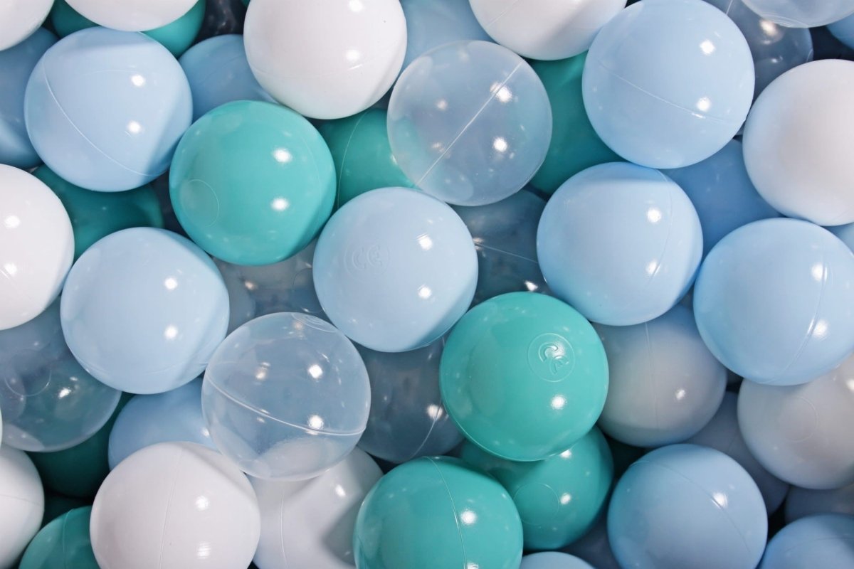 200 Ball Pit Balls - Blue, Turquoise, Transparent & White - Tiny Tugz™