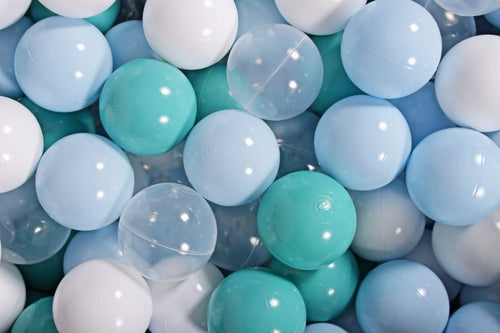 200 Ball Pit Balls - Blue, Turquoise, Transparent & White - Tiny Tugz™