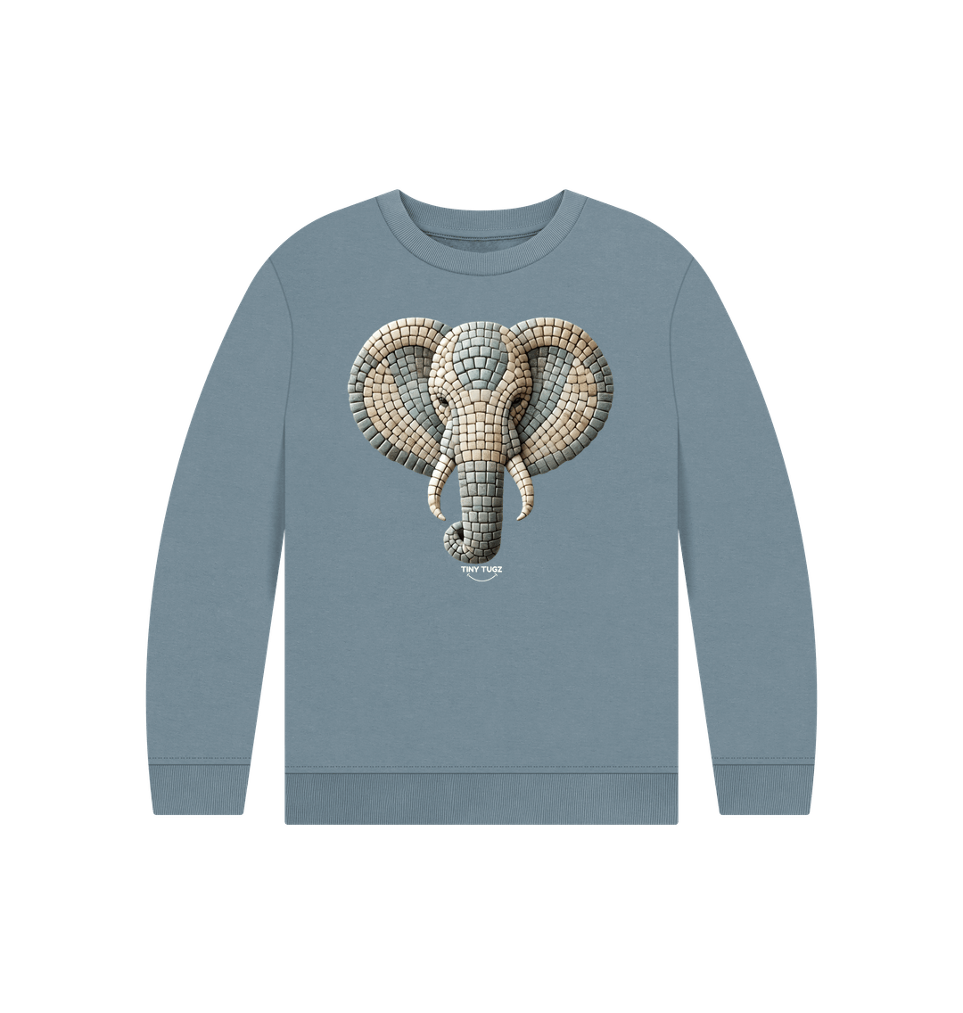 Stone Blue Printed Kids Jumper