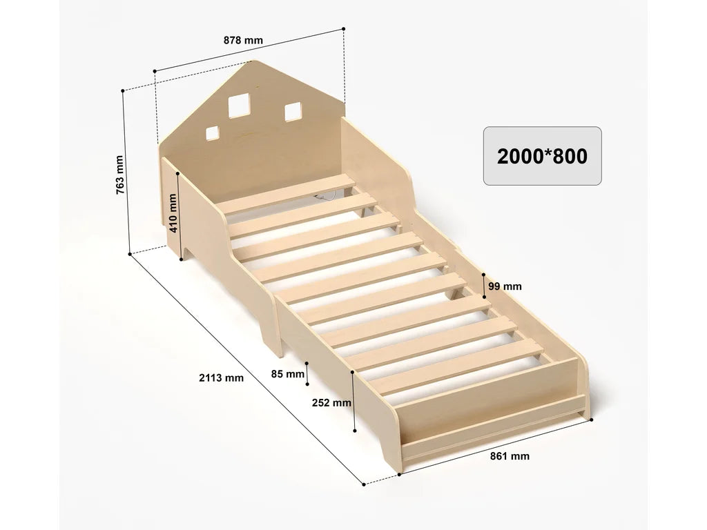 Extendable House-Shaped Kids Bed with Built-in LED Lighting