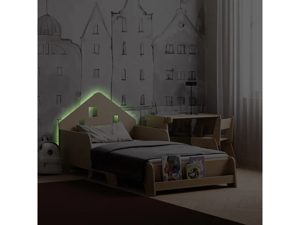 Extendable House-Shaped Kids Bed with Built-in LED Lighting