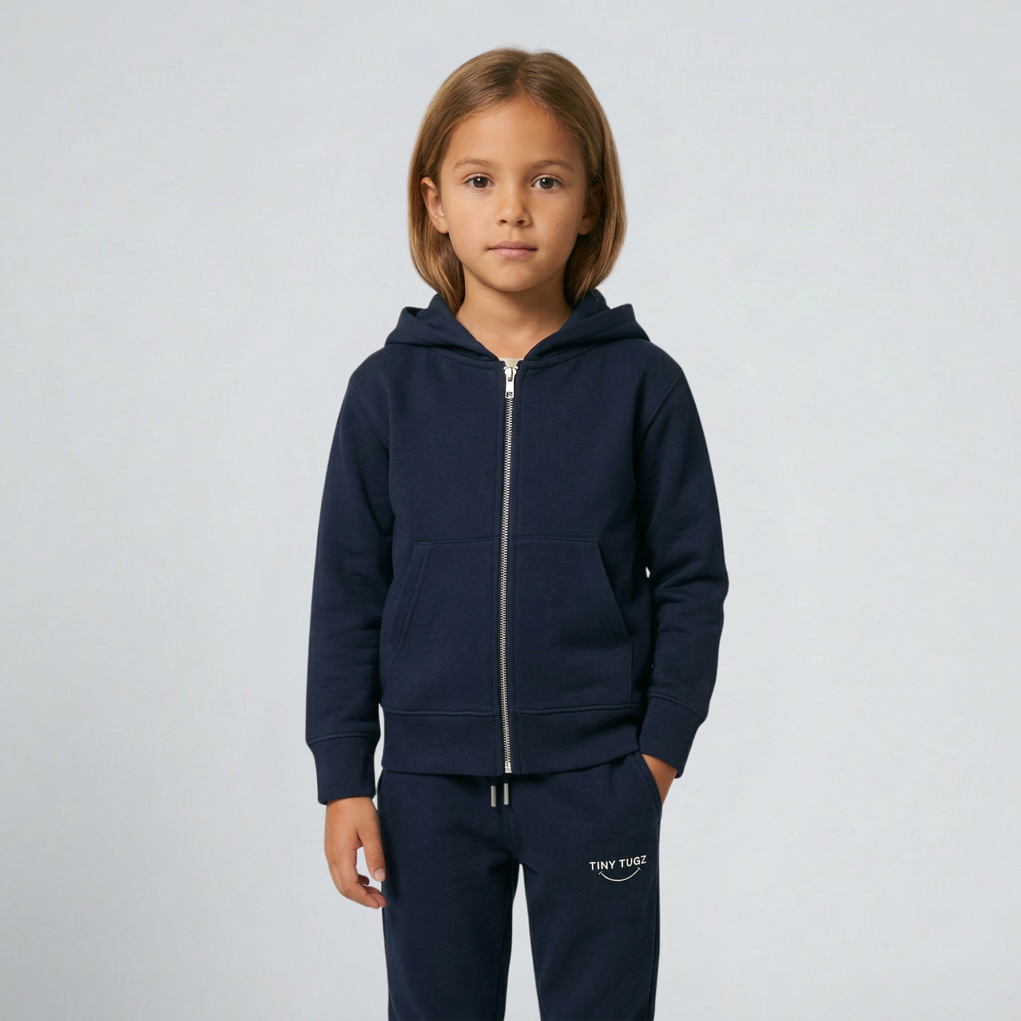 Tiny Tugz™ 100% Organic Cotton Kids Tracksuit – Stripe Logo – Navy