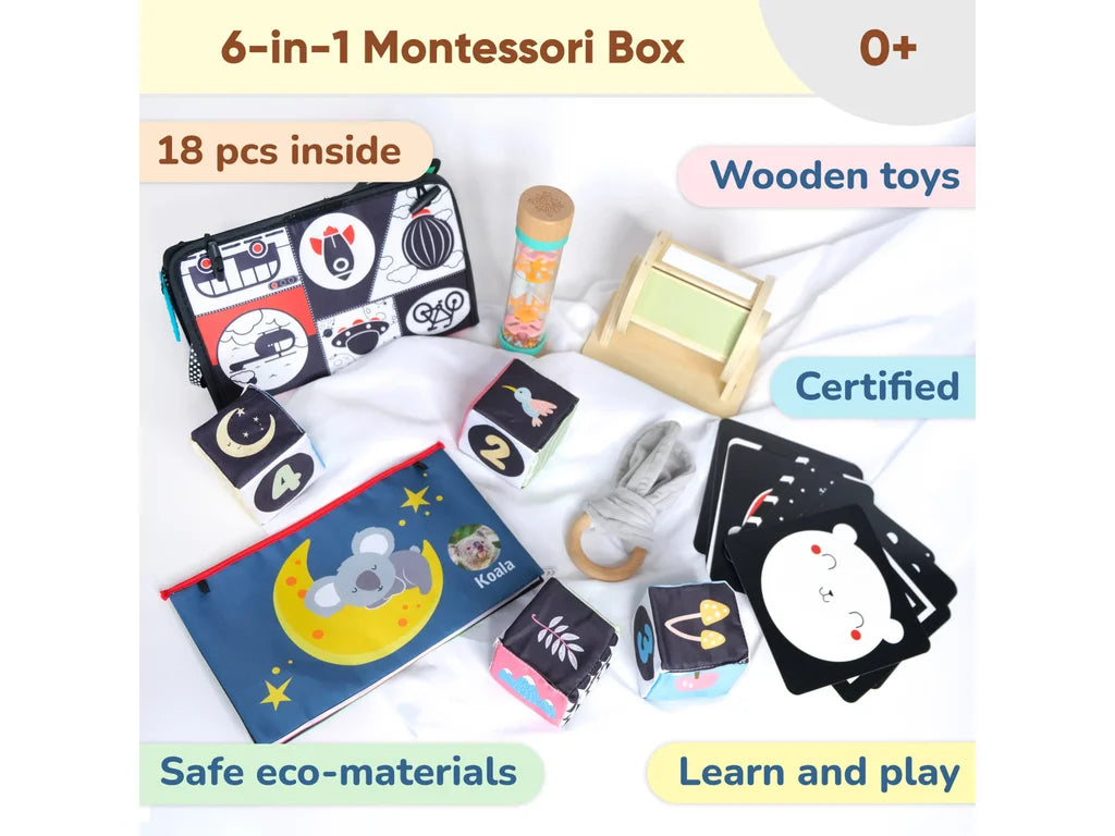 Montessori Sensory Play Box – 0–6 Months, 6-Toy Set