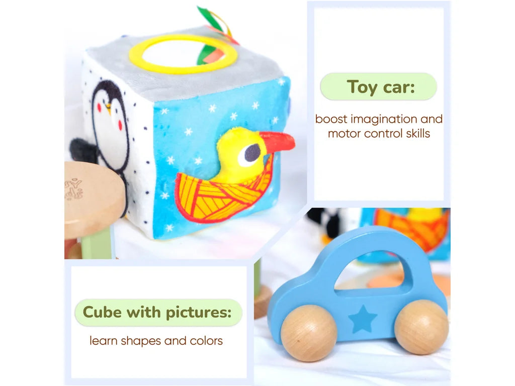Montessori Play Box – 6–12 Months, 7-Toy Rolling & Reaching Set