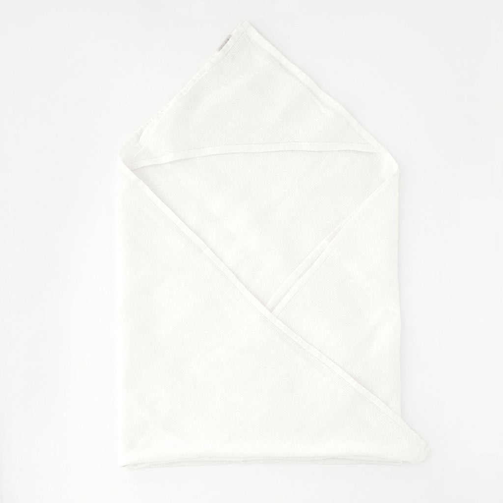 Linen Hooded Waffle Towel for Kids - White