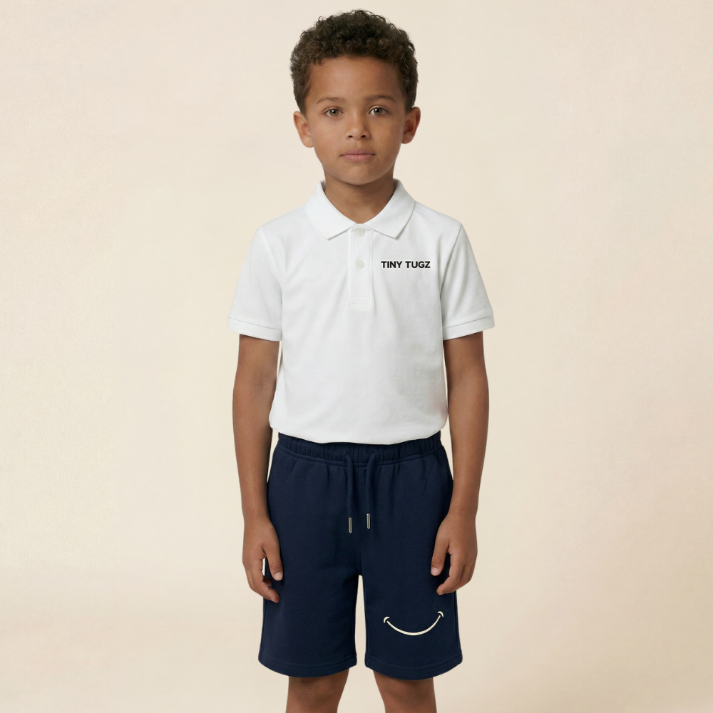 Kids Smart Casual Organic Cotton Set (White Polo + Navy Shorts)